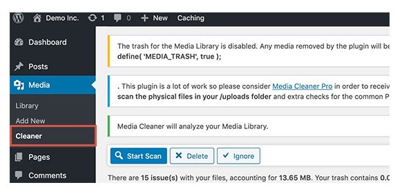 activation of media cleanup plugin