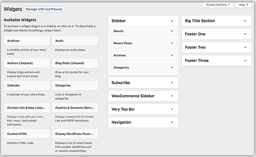 Widgets settings